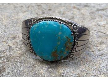 Old Pawn Turquoise Sterling Silver Cuff Bracelet, Unmarked