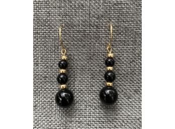 Onyx And 14k Tested Gold Earrings