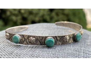 Vintage, Unmarked Sterling Silver Turquoise Cuff Bracelet