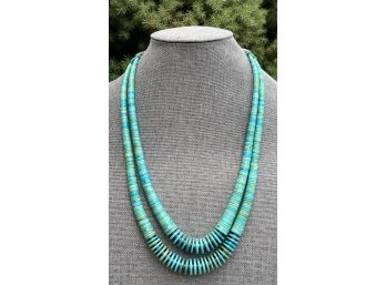 Double Strand Turquoise Rondelle Necklace With Sterling Silver Ends