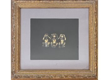 Framed 3 Monkey Figurine In Shadow Box Say Hear See No Evil