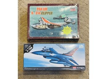 New In Box Pair Of Model Airplanes, US Air Force F16A 1/72 Scale The Other Pan Am B-314 1/144 Scalep