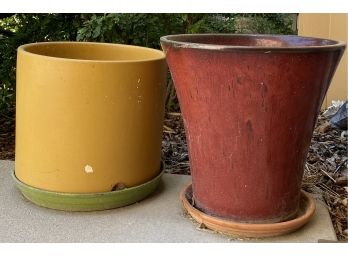 Lot Of 2 Large Planters One Red And One Yellow