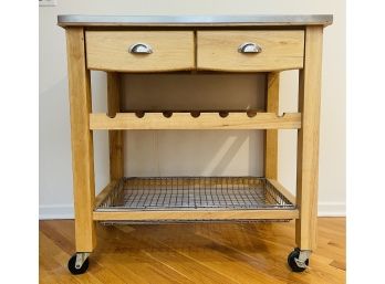 Wood & Stainless Steel Kitchen Utility Cart On Casters