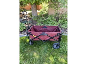 Burgundy Nylon Folding Utility  Cart With Collapsible Side Table