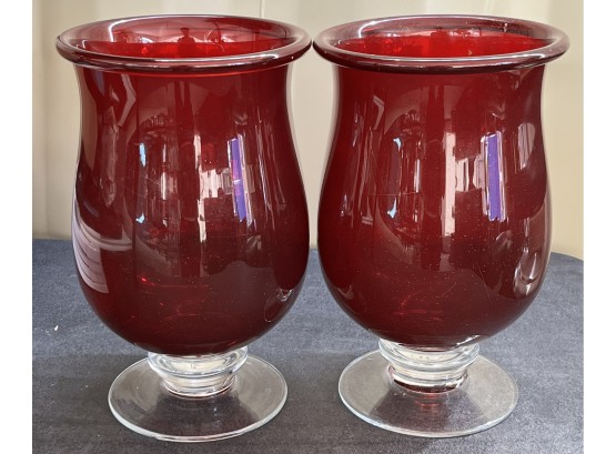 2pc Ruby Glass VasesCandle Holders  7' X 12'