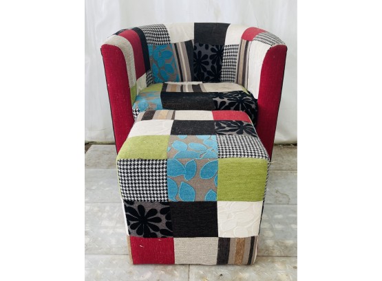 Cute Patchwork Club Chair With Ottoman