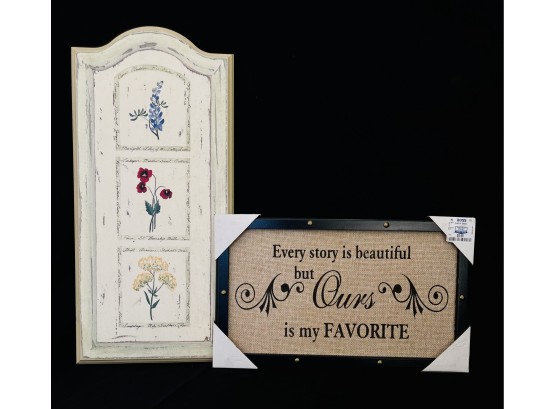 2 Wall Plaques 1 With Botanical Theme 1 With Quote