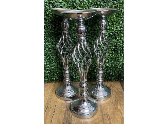 3pc Silver-Toned Candle Holders