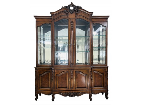 Impressive LARGE Solid Cherry With Burl Wood Accent China Cabinet Comes In 2 Parts Bring Tools