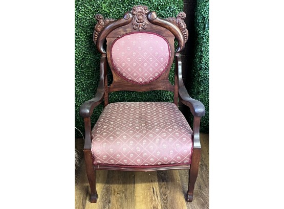 Antique Hand Carved Wood Upholstered Chair