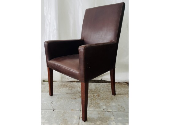 Pottery Barn Leather Arm Chair With Wood Legs 1of 2