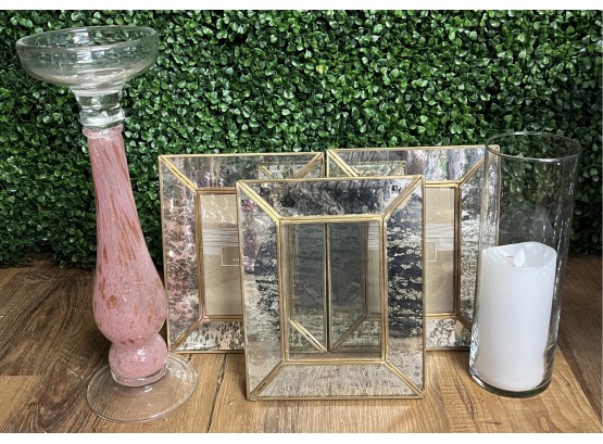 5pc Home Decor Lot Incl. Picture Frames & Candle Holders