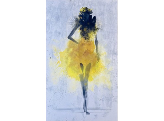 Abstract Lady In Yellow Canvas Wall  Art  30' X 50'