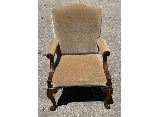 French Provincial Louis XV Style Tan Upholstered Armchair