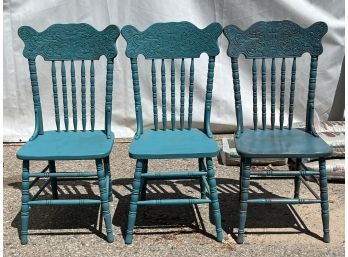 3pc Vintage Wood Teal Chairs