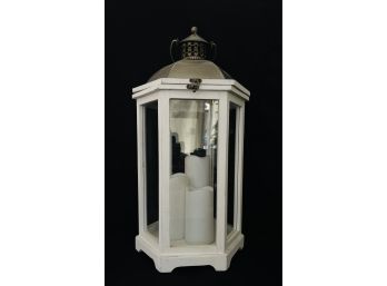 Tall White Decorative Lantern With 3 Pillar Candles