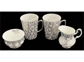 4pc Collection Of Royal Albert Bone China Incl. 25th Anniversary Cups, Cream & Sugar