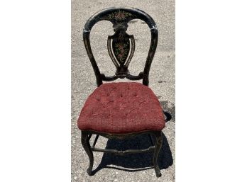 Antique Hand Painted Red Upholstered Chair Has Repairs Wear Consistent With Age