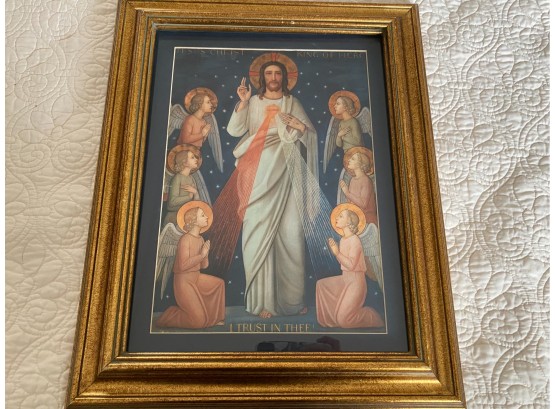 Beautiful Religious Print In Gold Frame By Sister Faustina