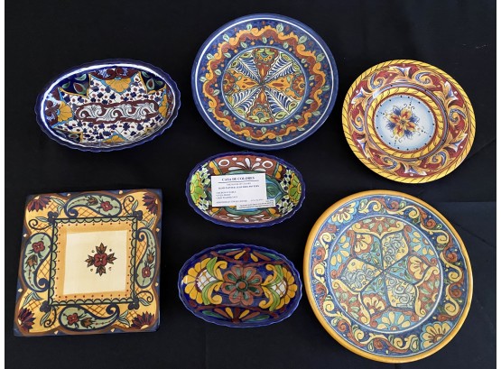 Lot Of 7 Hand Painted New Mexico Bowls And Plates