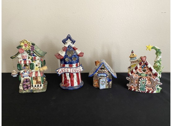 Lot Of 4 Christmas Ceramic Cottages