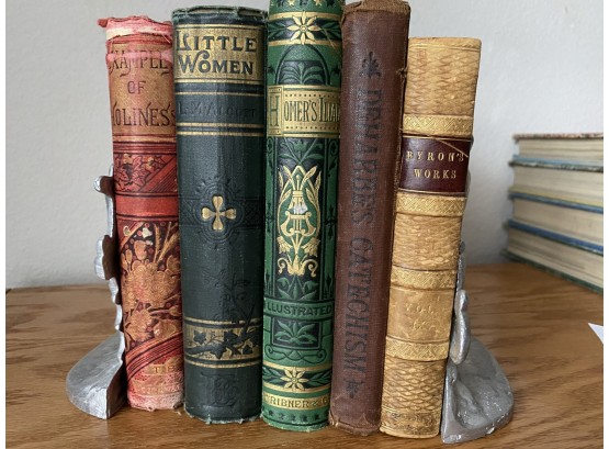 Beautiful Collection Of Antiquarian Books With Bookends- Including Little Women