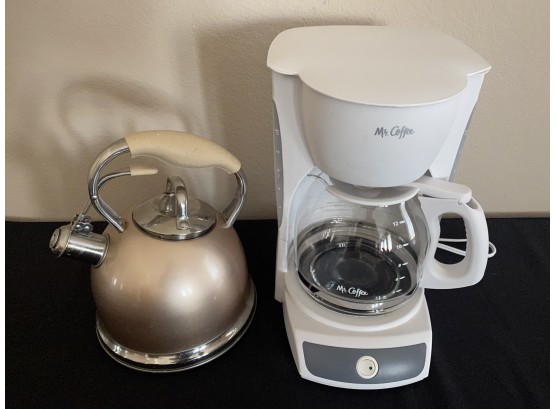 Mr. Coffee 12 Cup Coffee Maker + Stainless Steel Whistling Tea Kettle