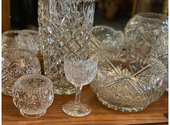 Lot Of 7 Crystal And Glass Serving Pieces
