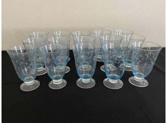 Lot Of 16 Lenox Blue Etched Water Goblets