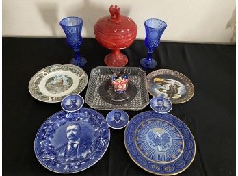 Collection Of American History Glassware Including Fenton Bicentennial Compote Dish