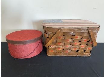 American Flag Picnic Basket And Red Hat Box