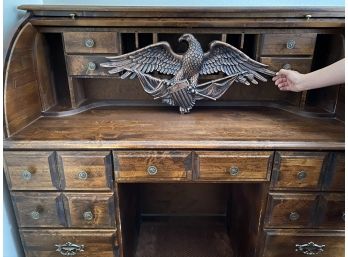 Excellent Roll Top Desk With Tons Of Storage Compartments & Eagle Plaque