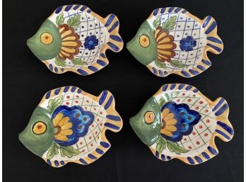 Lot Of 4 Hand Painted Small Fish Dishes