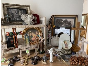 HUGE Collection Of Religious Decor- Crucifix, Pictures, Statues, Rosaries