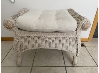 Small White Wicker Bench Seat With Cushion