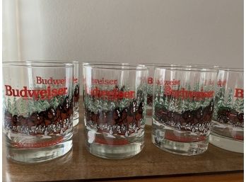 Collection Of 8 Budweiser Clysdesdale Christmas Glasses