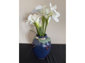 Blue Pottery Flower Pot W/Calla Lilies
