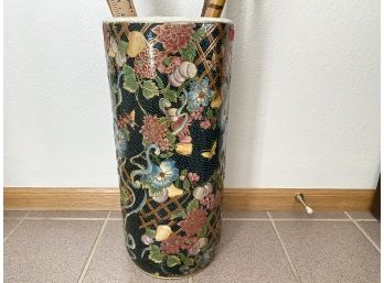 Beautifully Painted Chinese Umbrella Stand With Extras