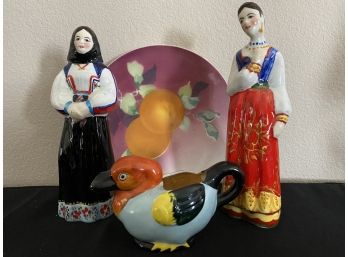 Grouping Of Four Colorful Italian Themed Porcelain Pieces