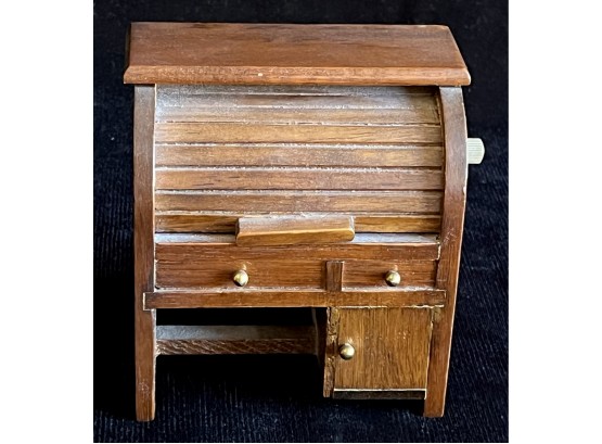 Vintage Miniature Rolltop Desk Wood Music Box
