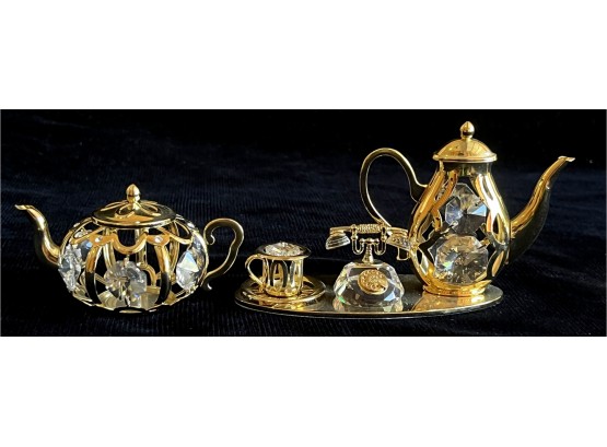 4pc Gold Toned Trinkets W/ Swarovski Crystals Incl. Tea Pot & More Mascot Int'l Inc.