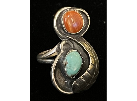 Carnelian & Turquoise Sterling Silver Ring
