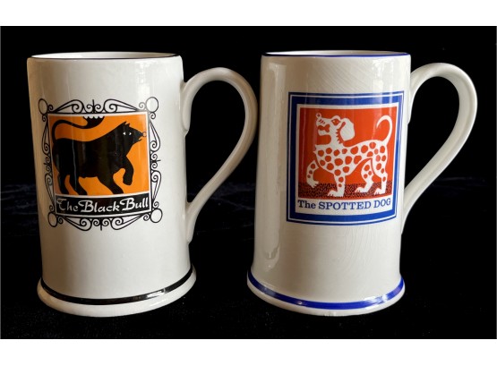 The Black Bull & The Spotted Dog Beer Mugs 6' English Inn Signs Staffordshire England