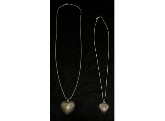 2pc Silver-toned Collection Of Heart Necklaces Incl. Locket