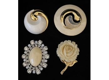 4pc Collection Of Gold-toned Costume Brooches Incl. Trifari
