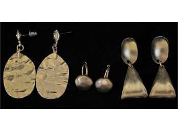 3pc Collection Of  Small Vintage Costume Gold-toned Earrings