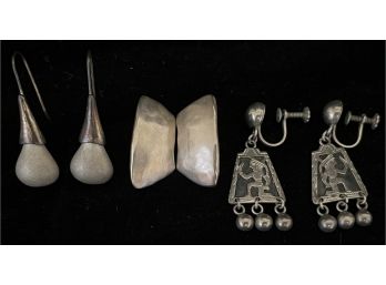 3pc Collection Of Vintage Assorted Earrings Incl. 900 Silver Earrings Made In Guatemala