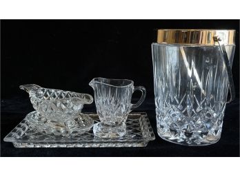 6pc  Pressed Glass Lot Incl. Ice Bucket, Tray, & More