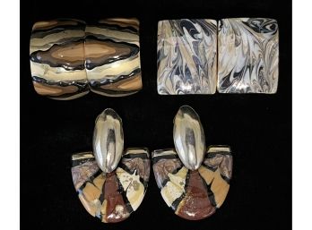 3pc Collection Of Vintage Hand Painted Costume Earrings